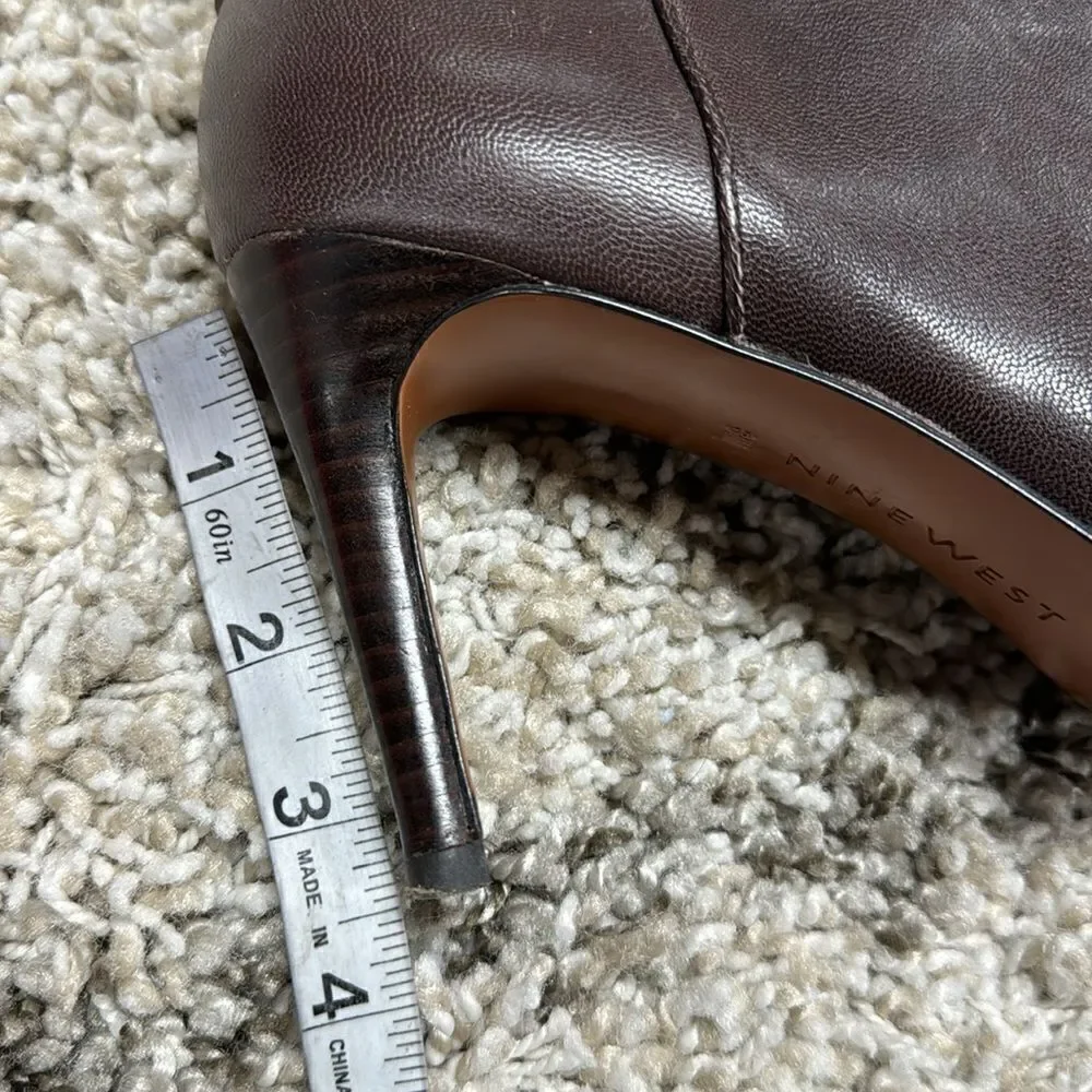 Nine West Brown Leather Buckle Heeled Bootie Size 8.5